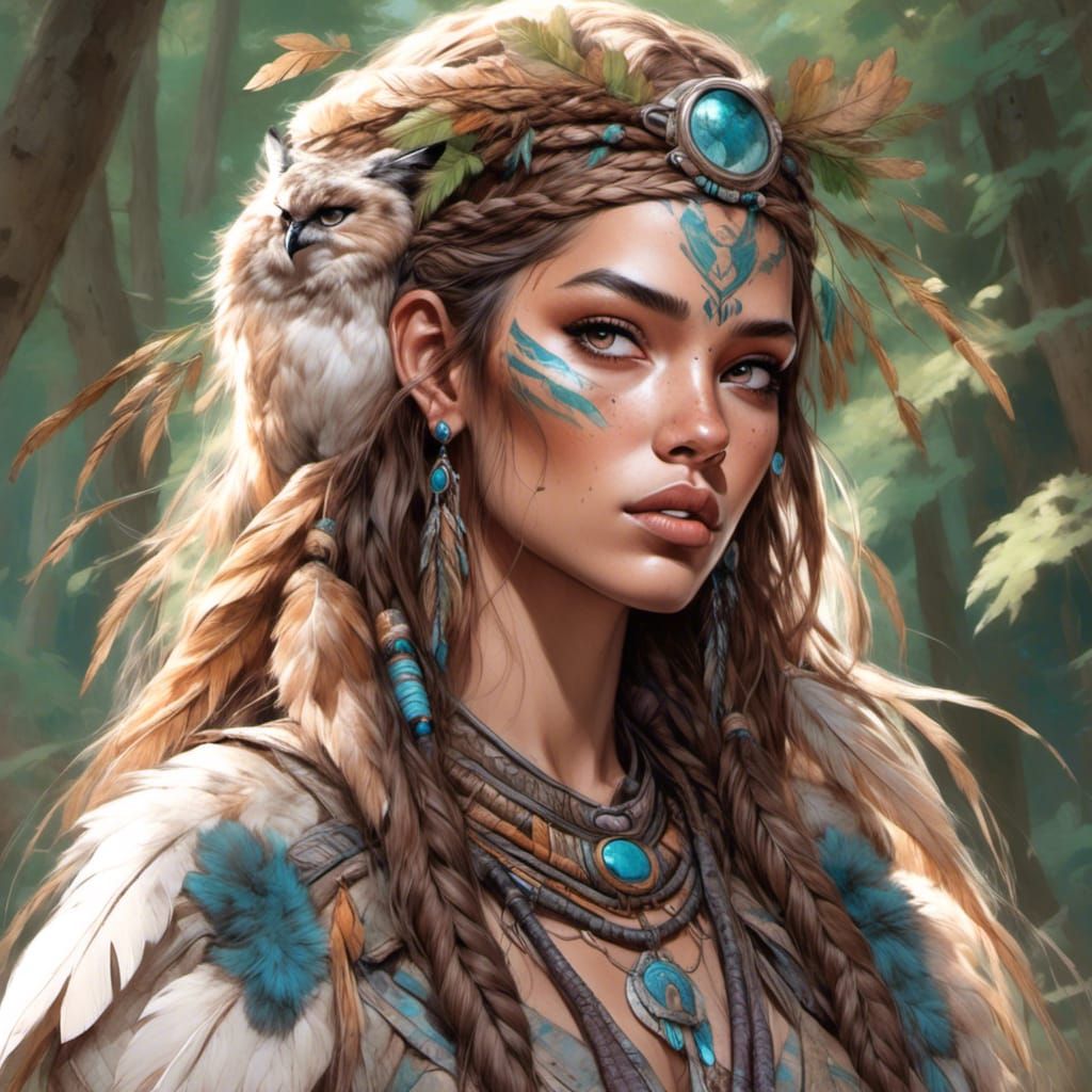 Fierce Tribal Healer with Braids and Face Tattoo