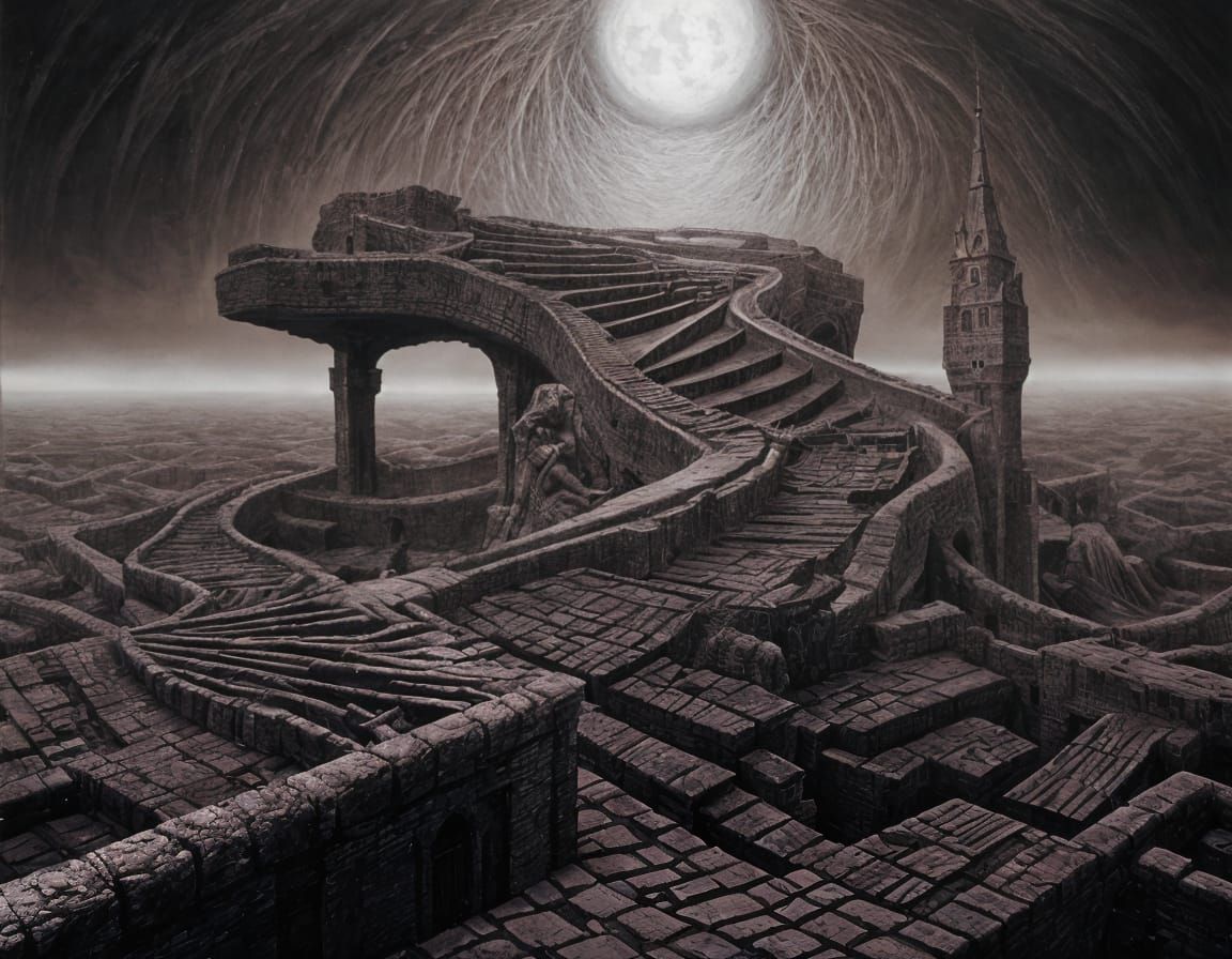 Surreal Castle with Drawbridges as Dark Fantasy Art
