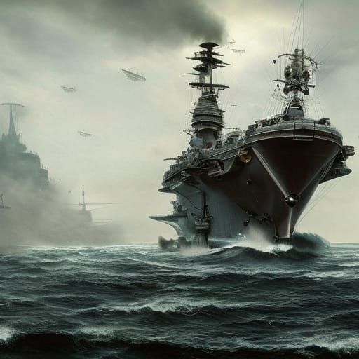 Steampunk Aircraft Carrier in Dramatic Digital Painting