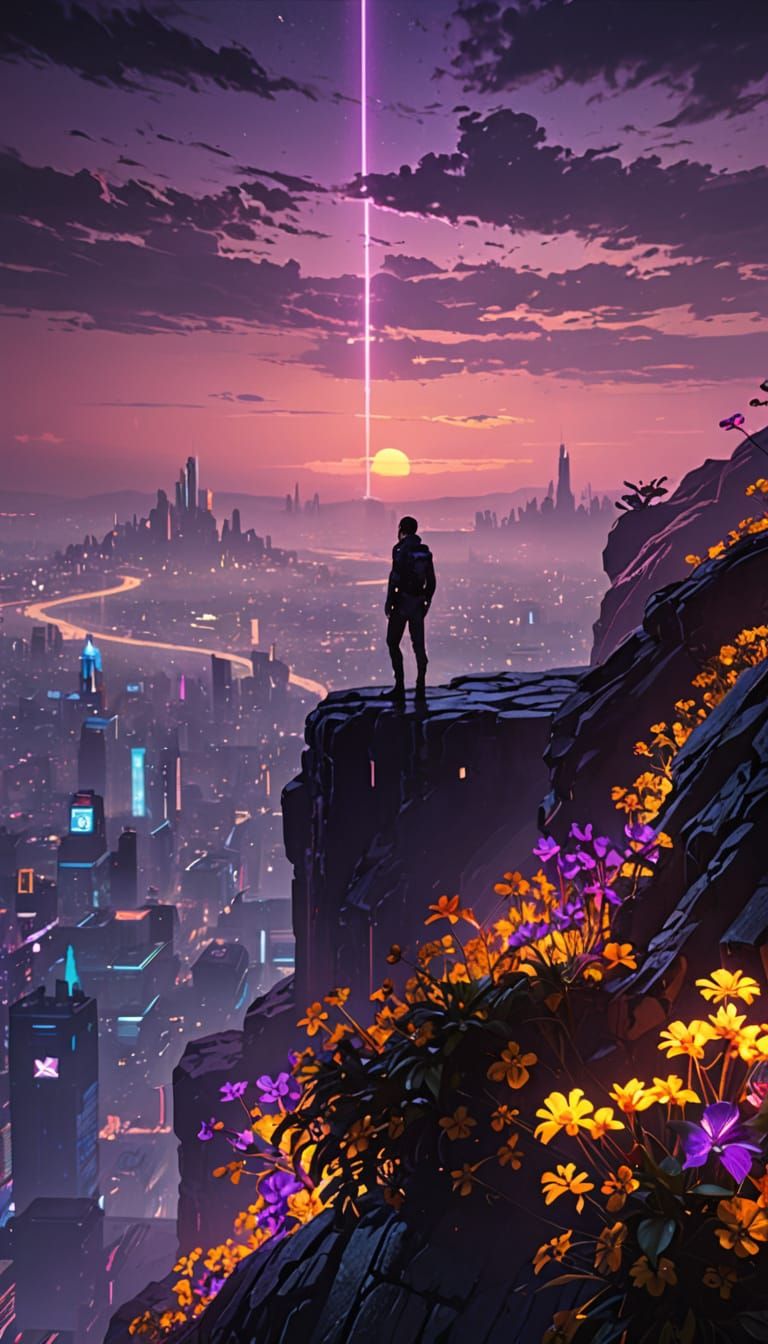 Gritty Cyberpunk Cityscape at Dusk