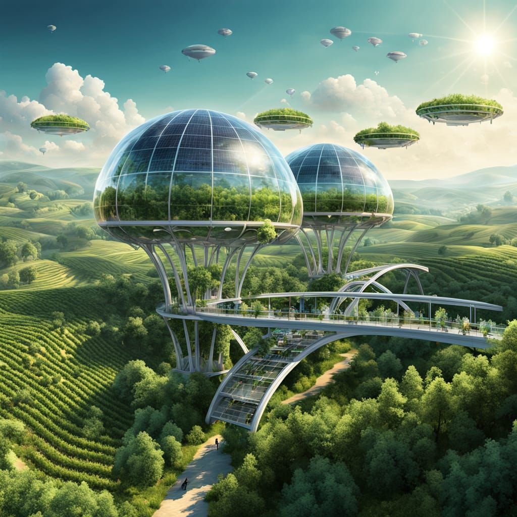 Ethereal Eco-Cityscape in Dreamlike Oil on Canvas