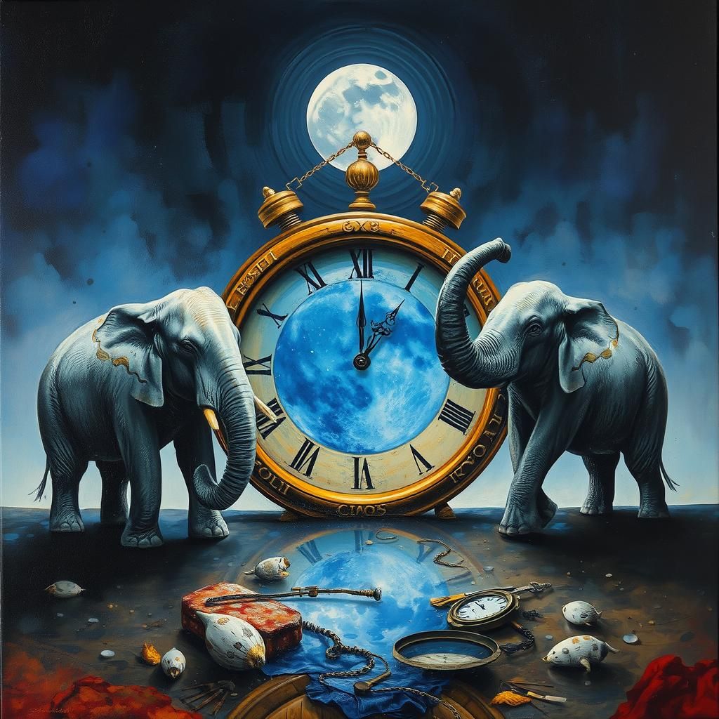 Surreal Elephants with Melting Clocks in Dreamscape