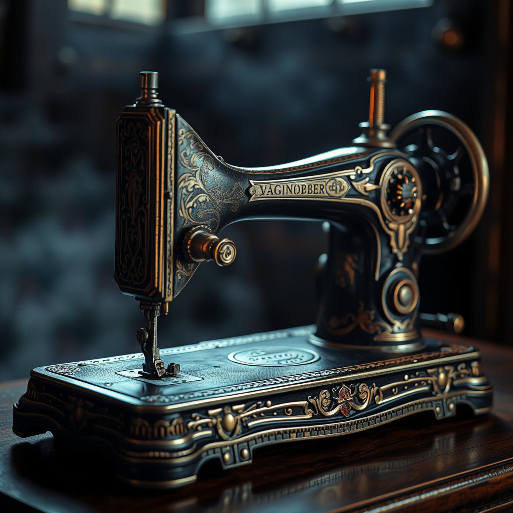 Vintage Ornate Sewing Machine in Retro-Futuristic Style