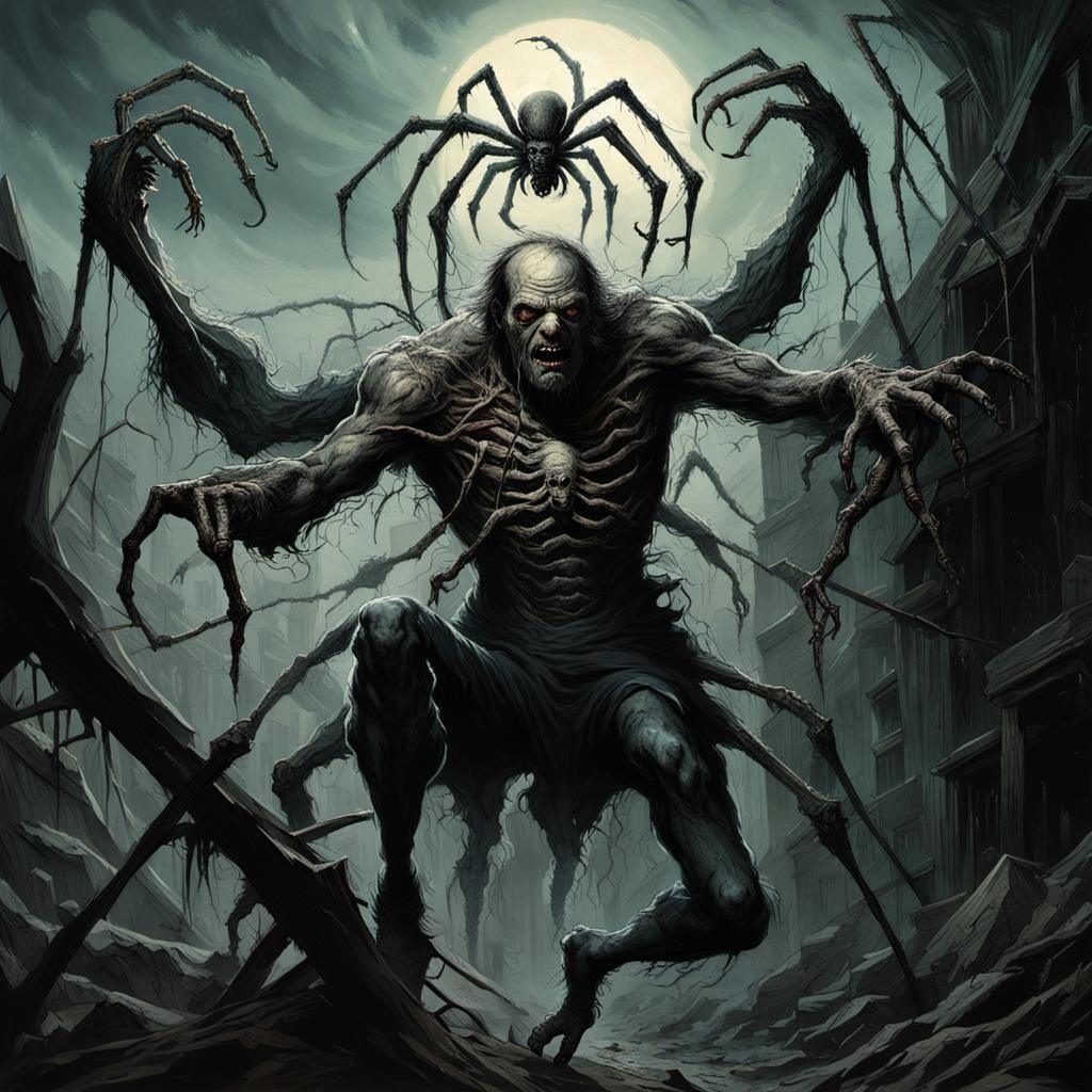 Decayed Mutant Giant Spider Man in Web