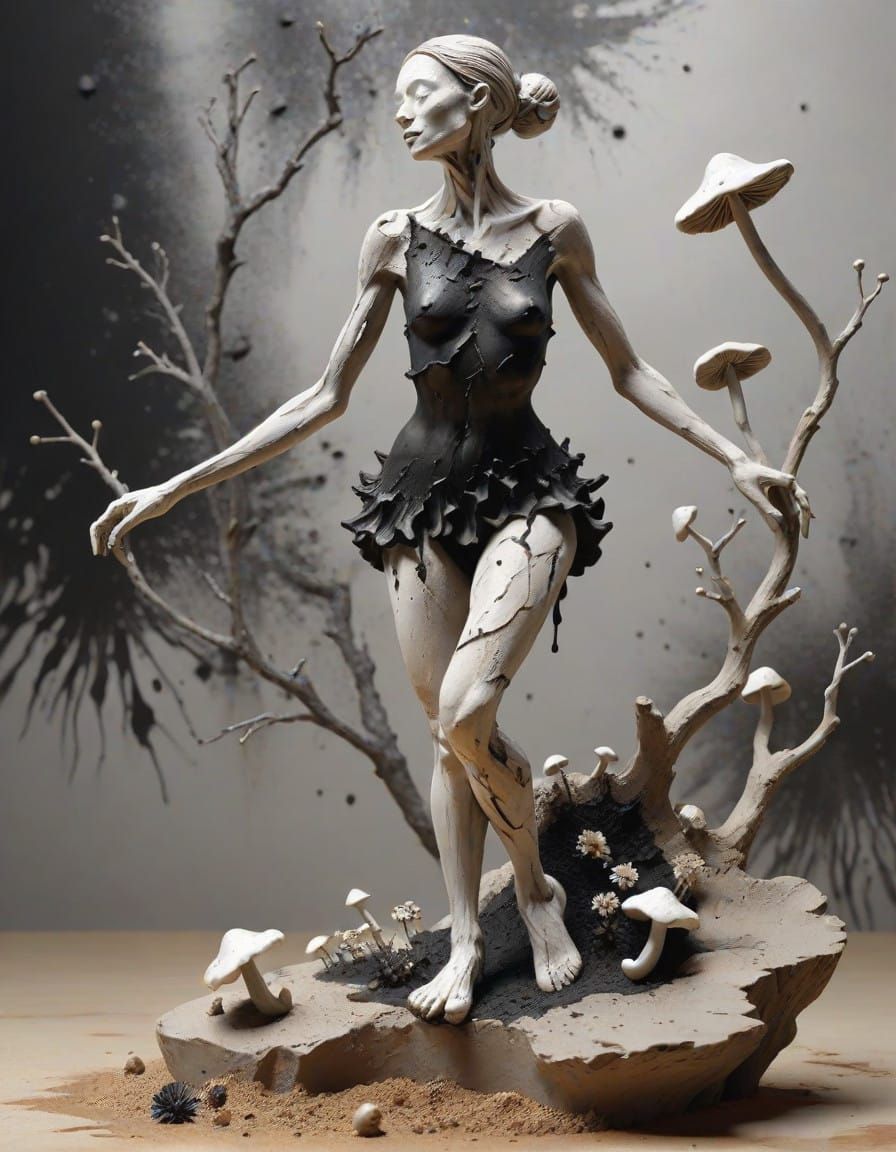 Hyperrealist Clay Sculpture of a Dancer in a Lodge