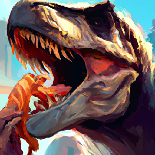 Detailed T-Rex Portrait Eating Bone