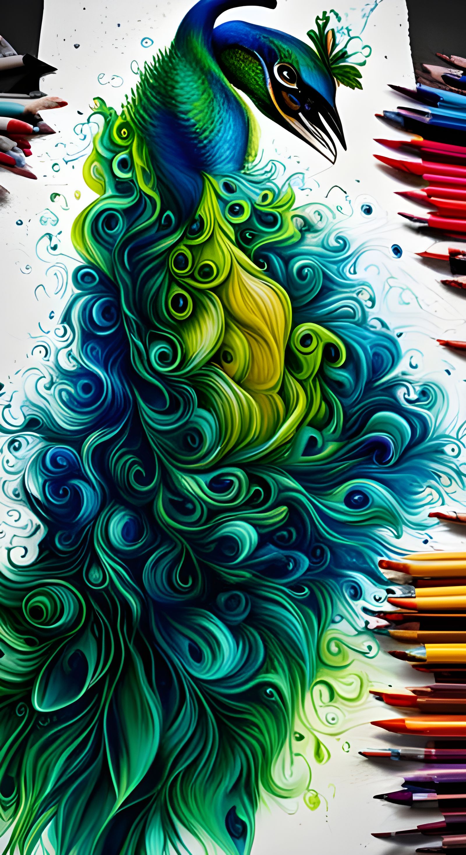 Peacock Graffiti Art in Colorful Polychromatic Style