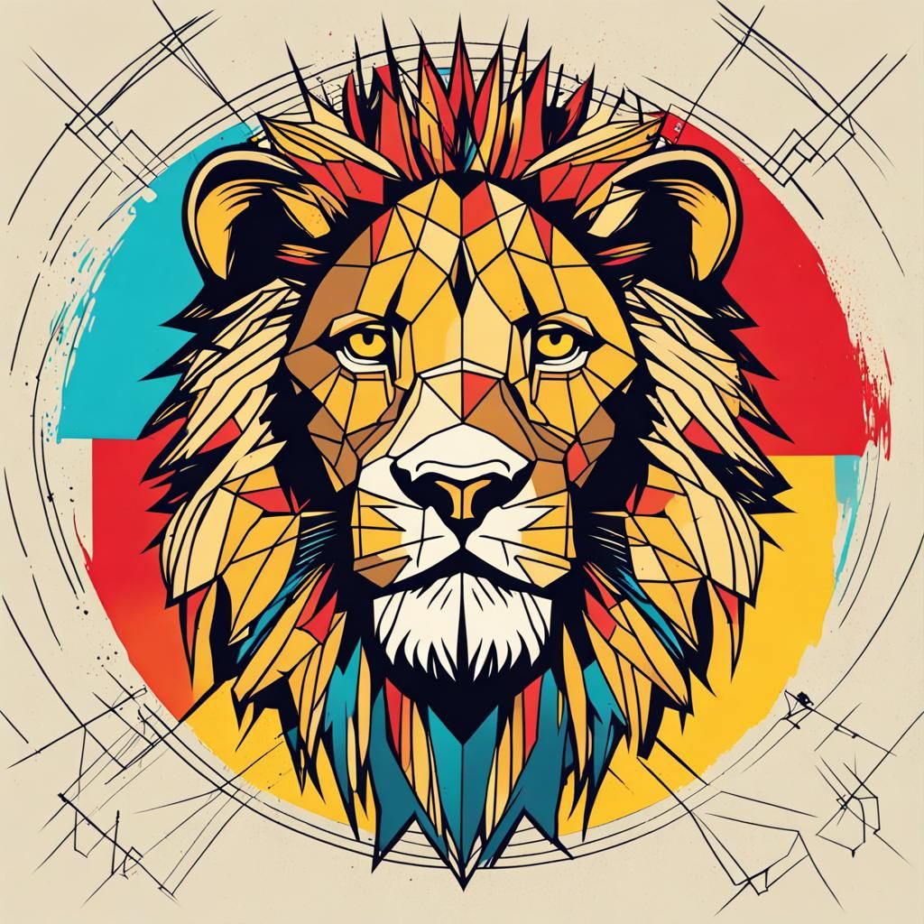 Geometric Lion Tattoo in Pop Art Style