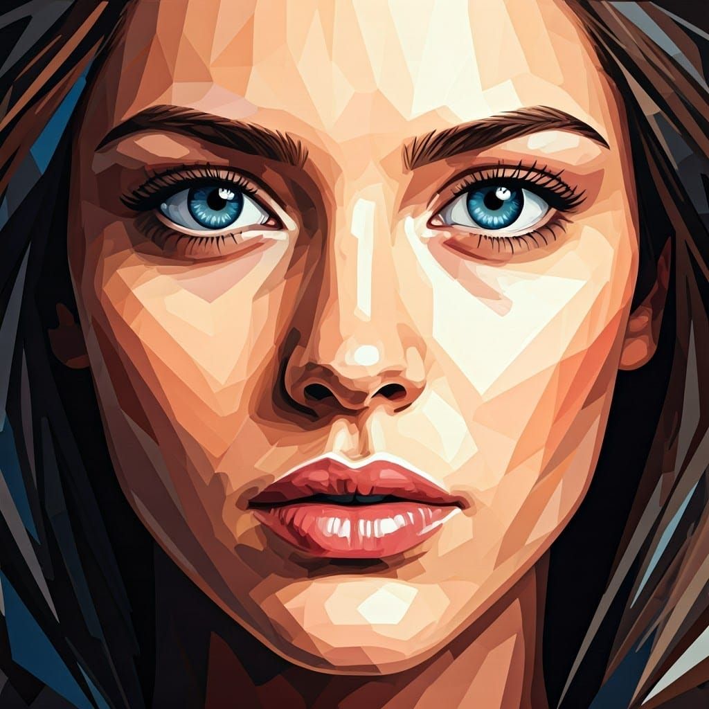 Mosaic Portrait: Woman with Blue Eyes in Collage Style