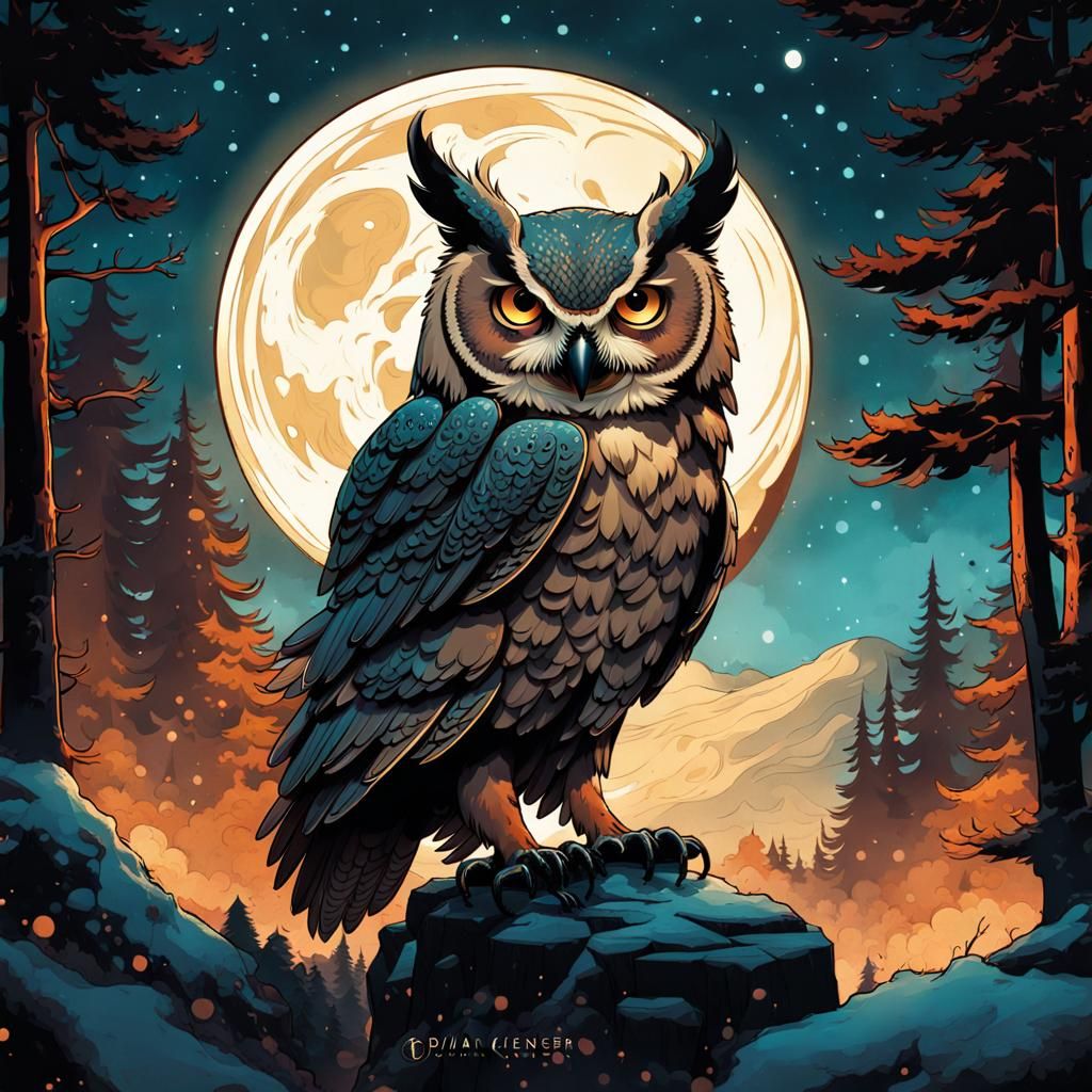 Hyperrealistic Owl in Moonlight: Digital Art