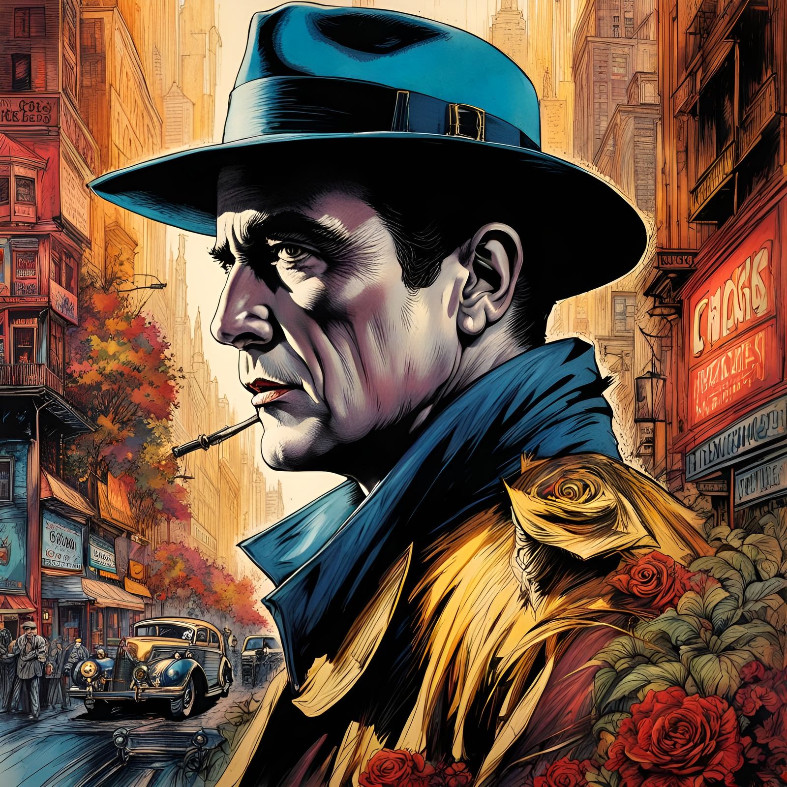 Detective Dick Tracy in Retro Cartoon Style