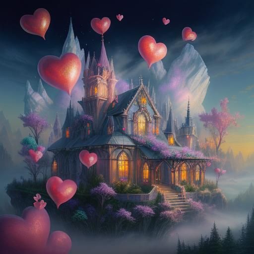 Ethereal Crystal Heart in Fantasy Landscape