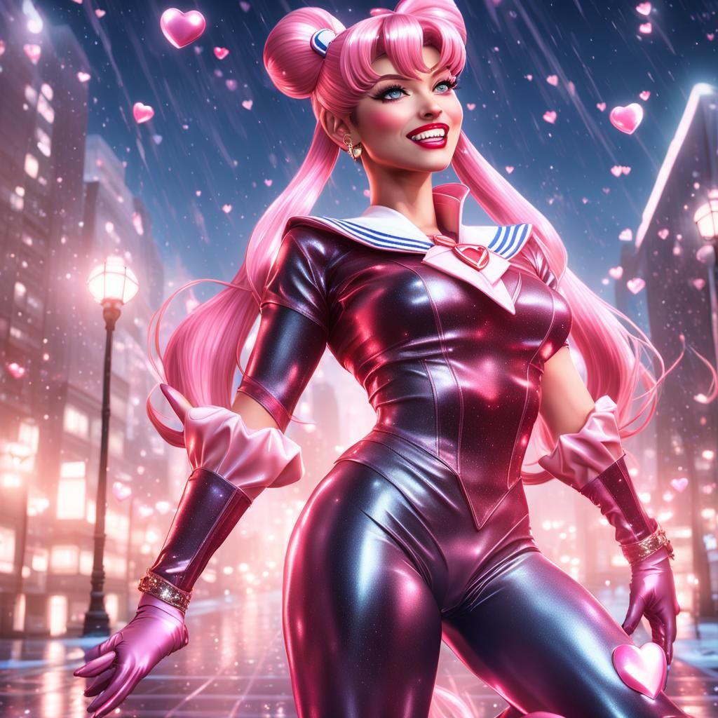Heroic Sailor Scout in Pink: Hyperdetailed Comic Art