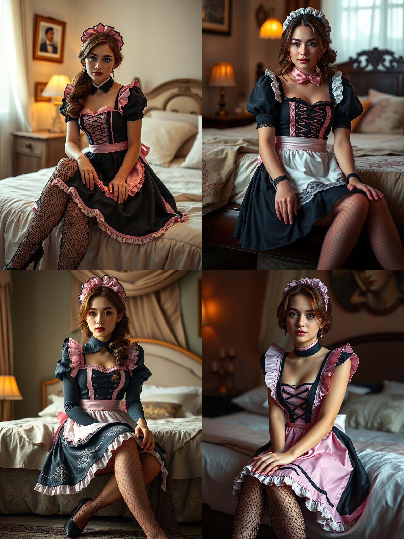 Elegant Maid in Cozy Bedroom: Photorealistic 8K