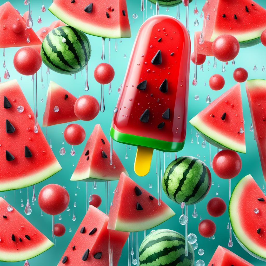 Hiperrealistic Watermelon Popsicle with Glossy Details