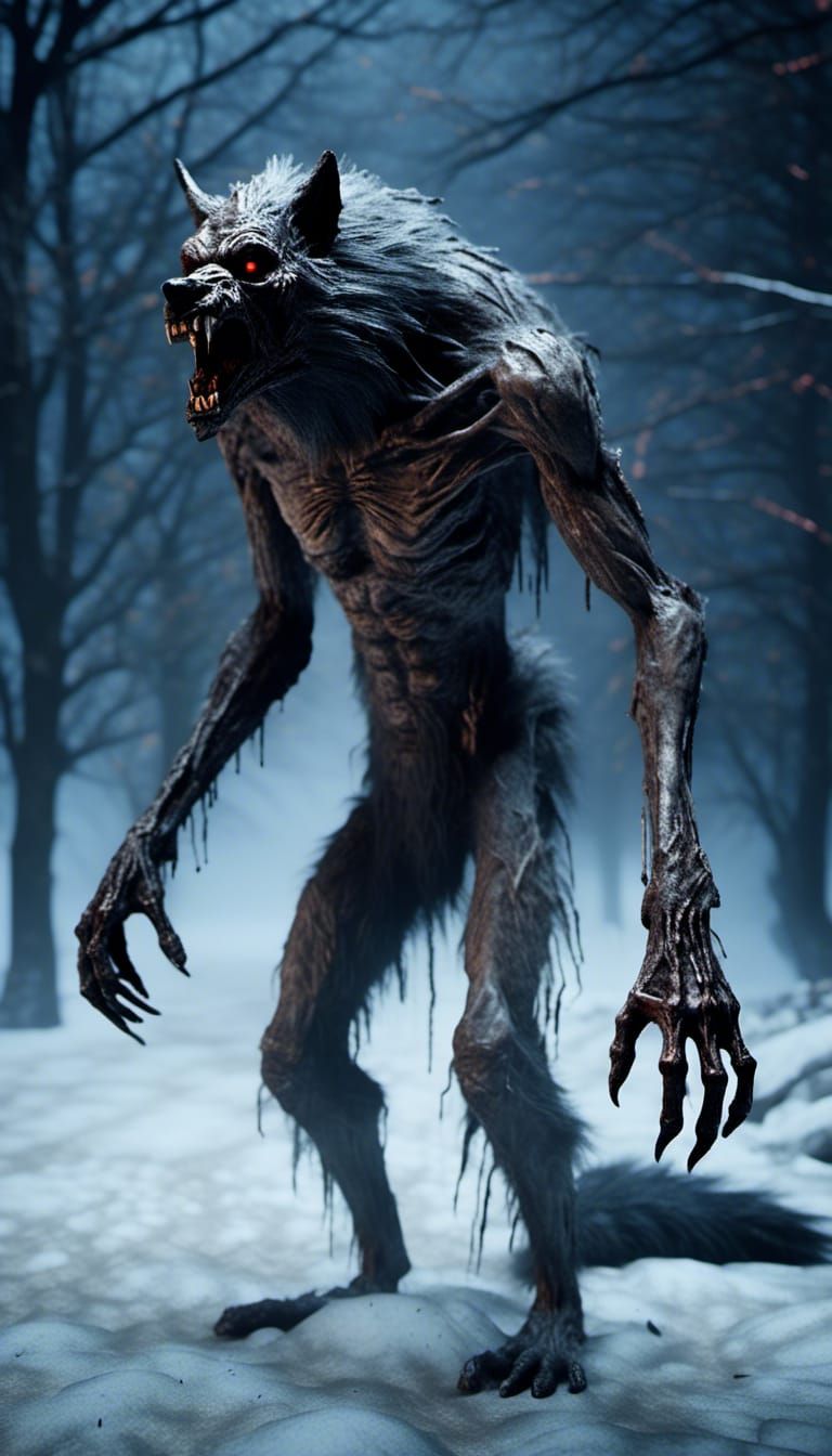 Werewolf in Winter Town: Detailed Matte Painting