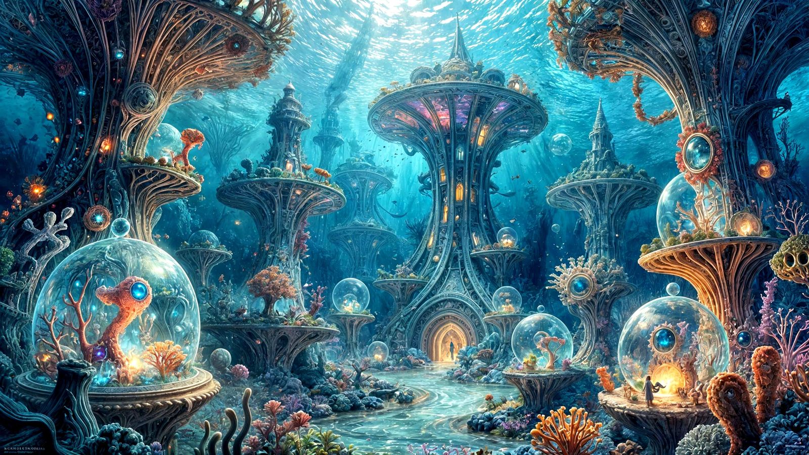 Fantastical Underwater City in Bioluminescent Coral
