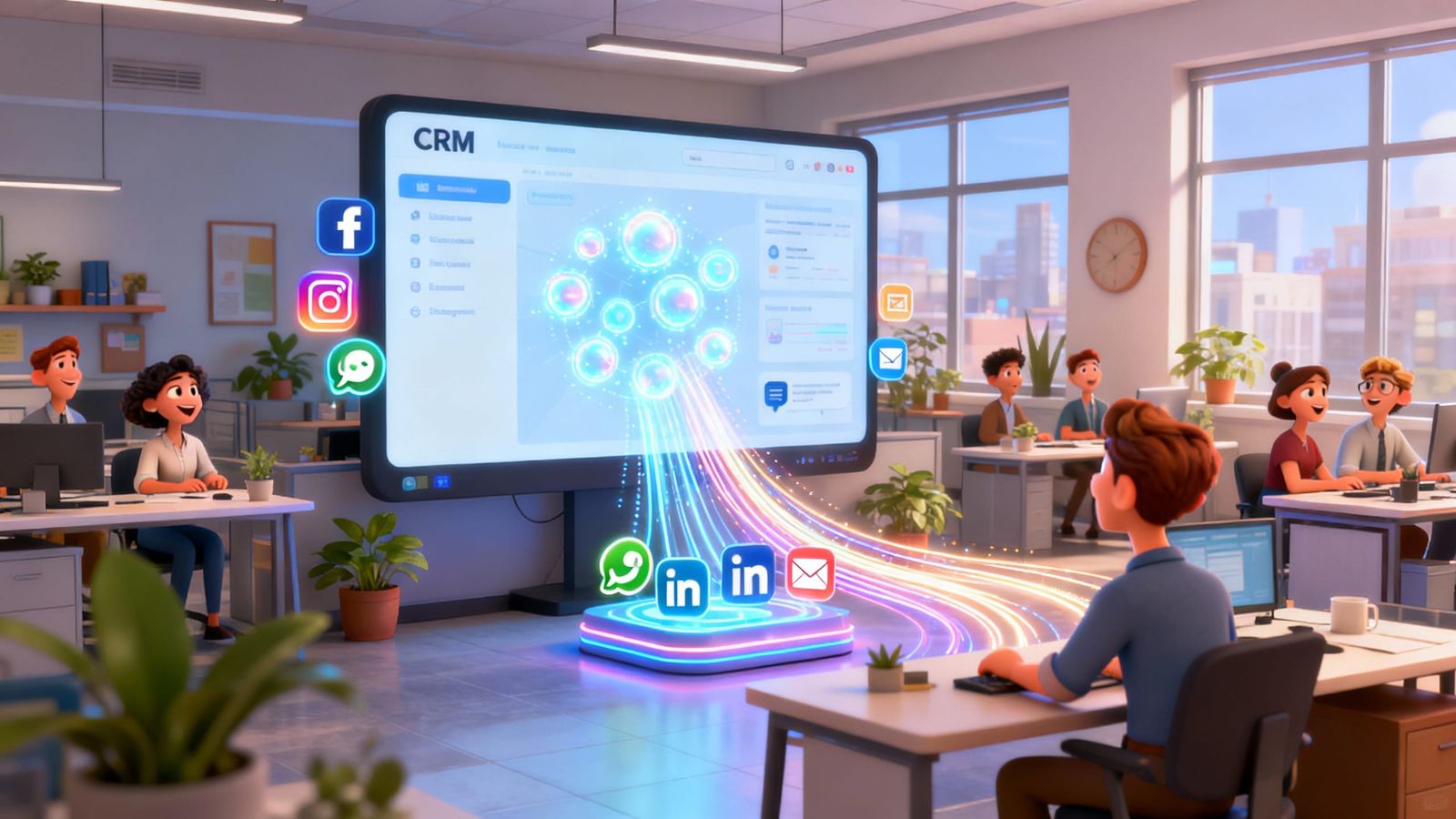 Modern Office CRM Dashboard Illustration in Pixar 3D Style
