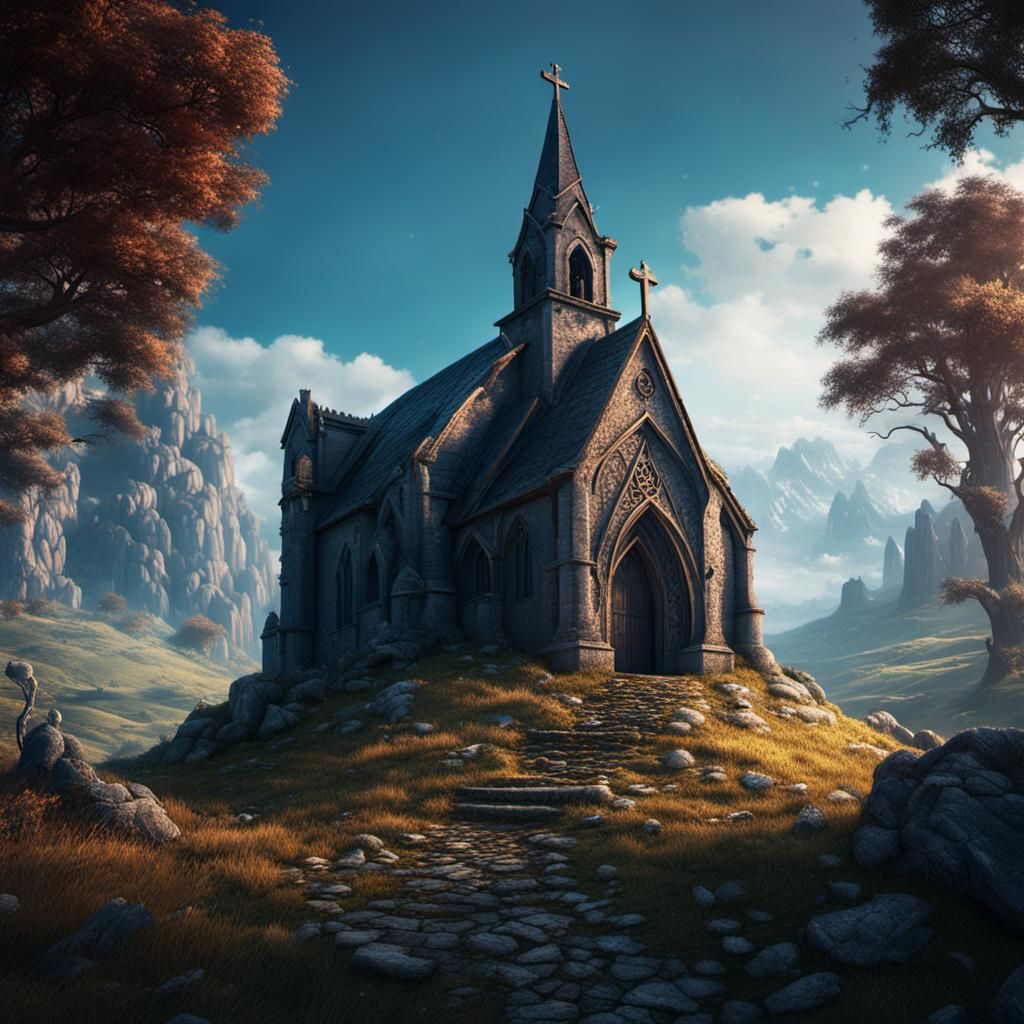 Abandoned Chapel on Hill: Matte Painting