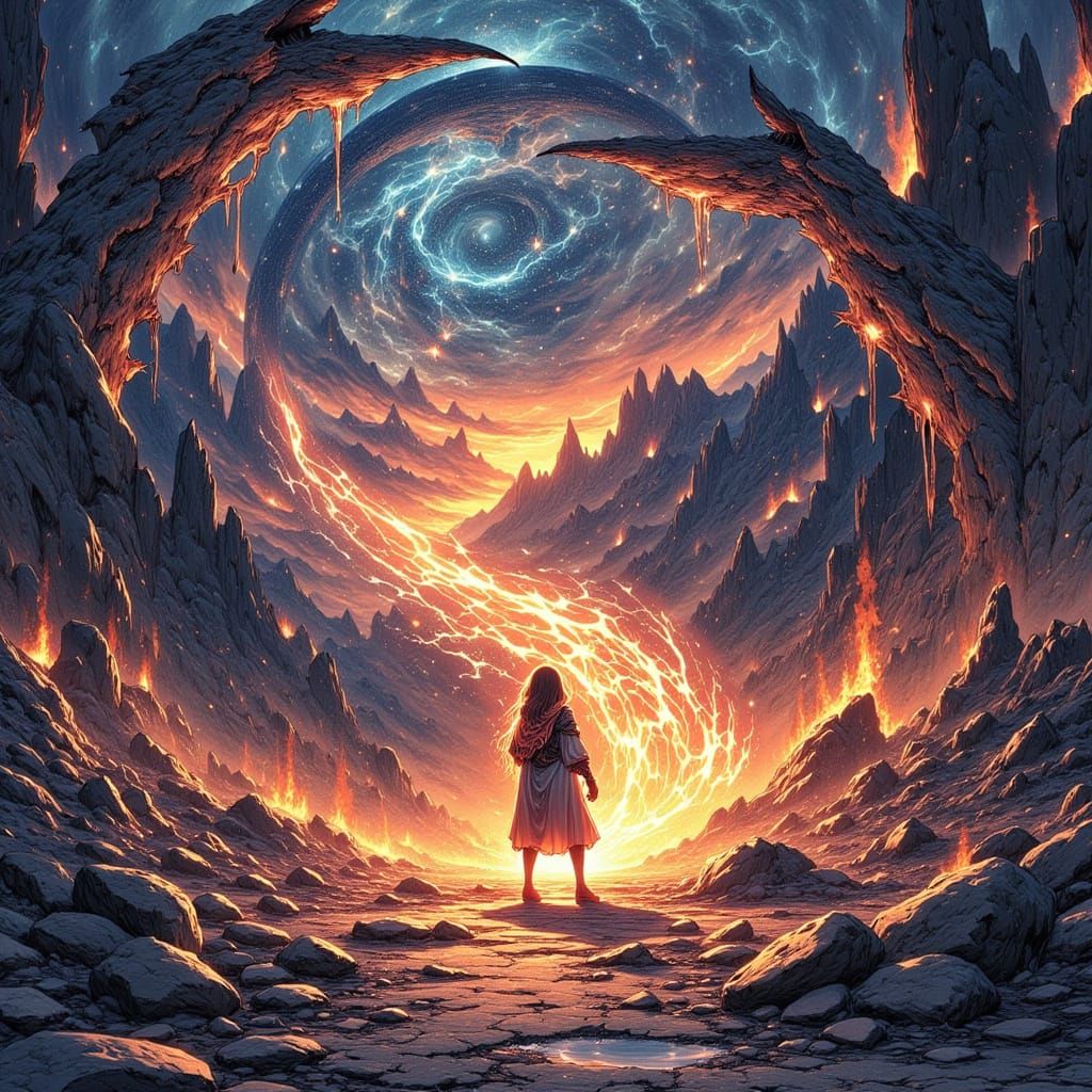 Lone Warrior Amidst Devastated Land in 80s Anime Style