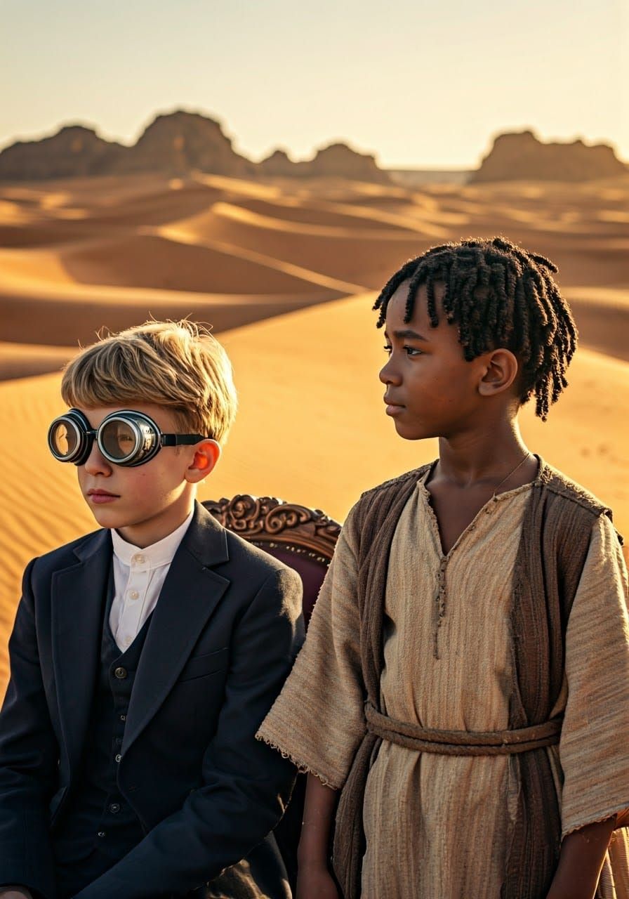 Golden Desert Sunset with Two Innocent Boys