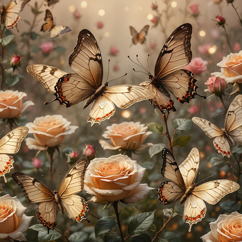Butterflies and Roses in Hyperrealistic Digital Art