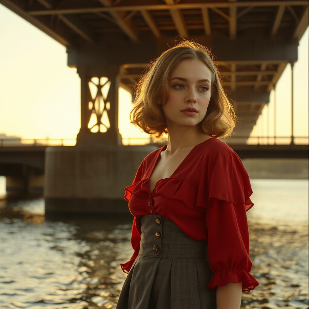 Golden Hour Portrait of a Young Woman Under a Bridge