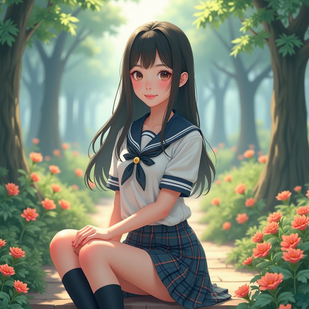 Lovely Asian Schoolgirl in Dreamlike Setting