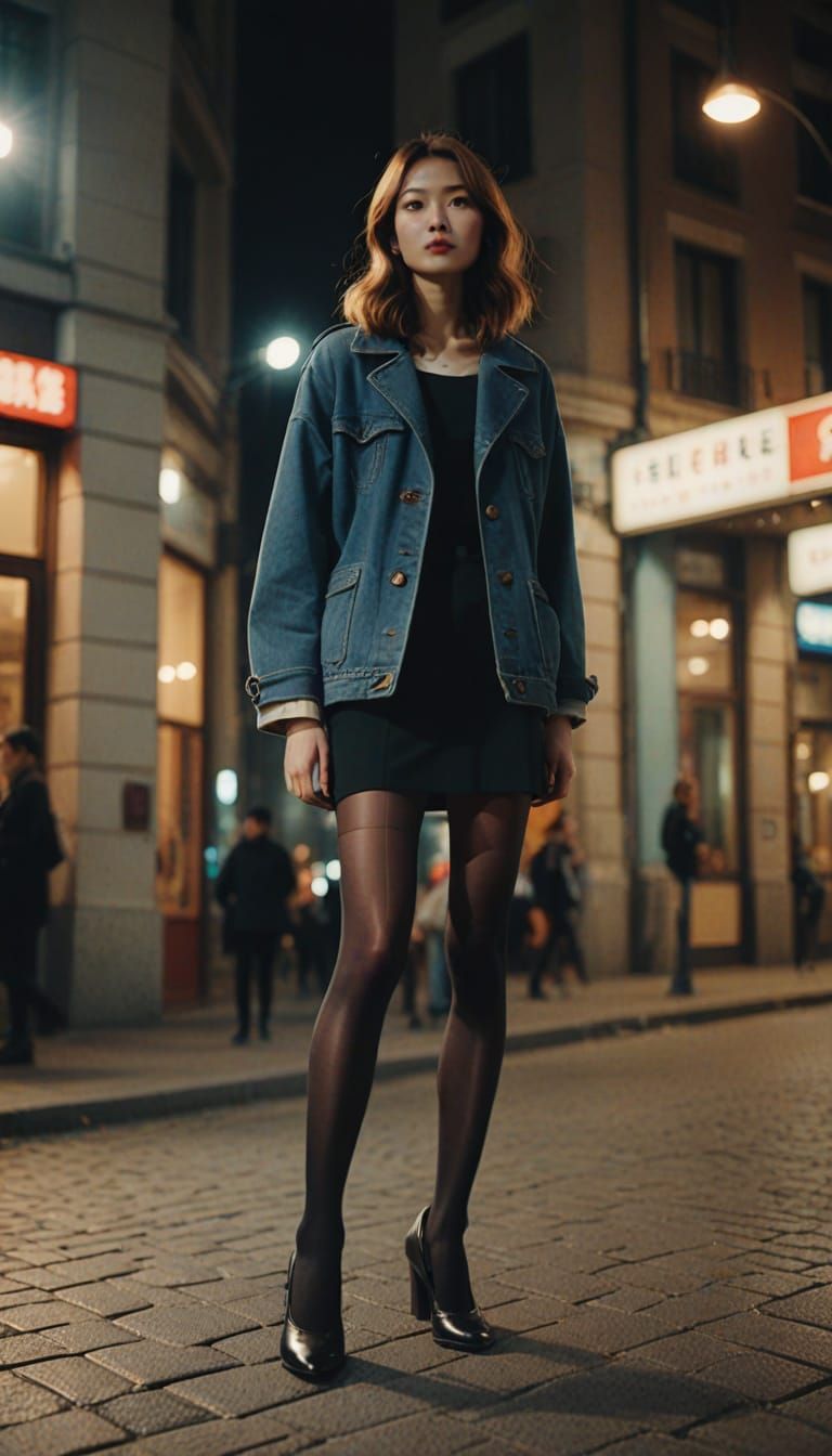 Elegant Legs in Nylon Pantyhose: Cinematic Film Still