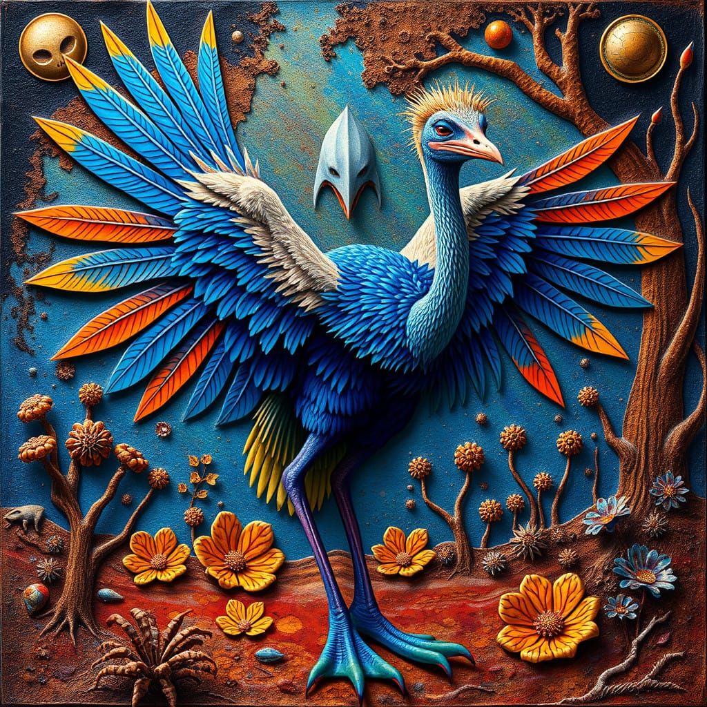 Vibrant Blue Bird of Wonder in Dreamlike Landscape