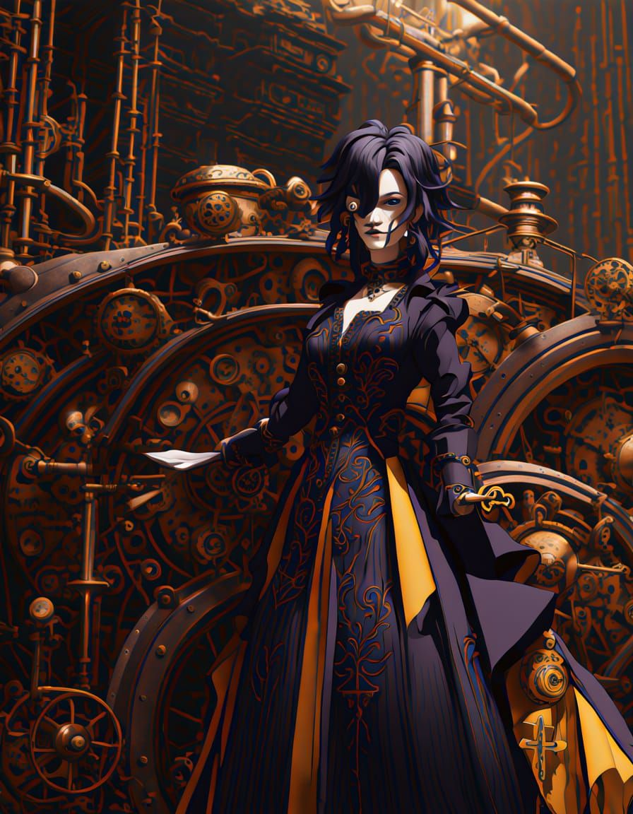 Elegant Steampunk Goth Girl in Golden Lighting