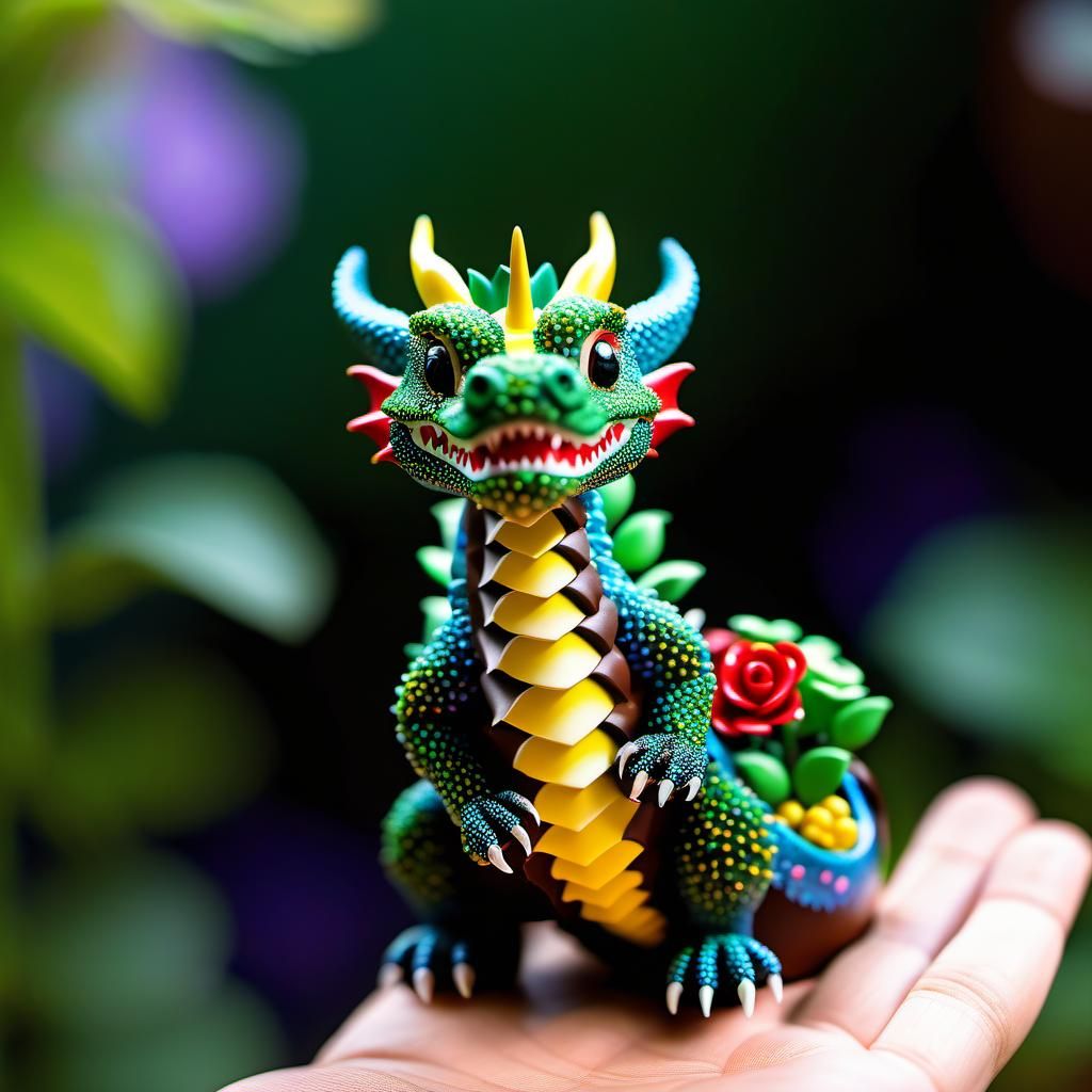 Chocolate Dragon Terrarium in Baroque Pointillism Style