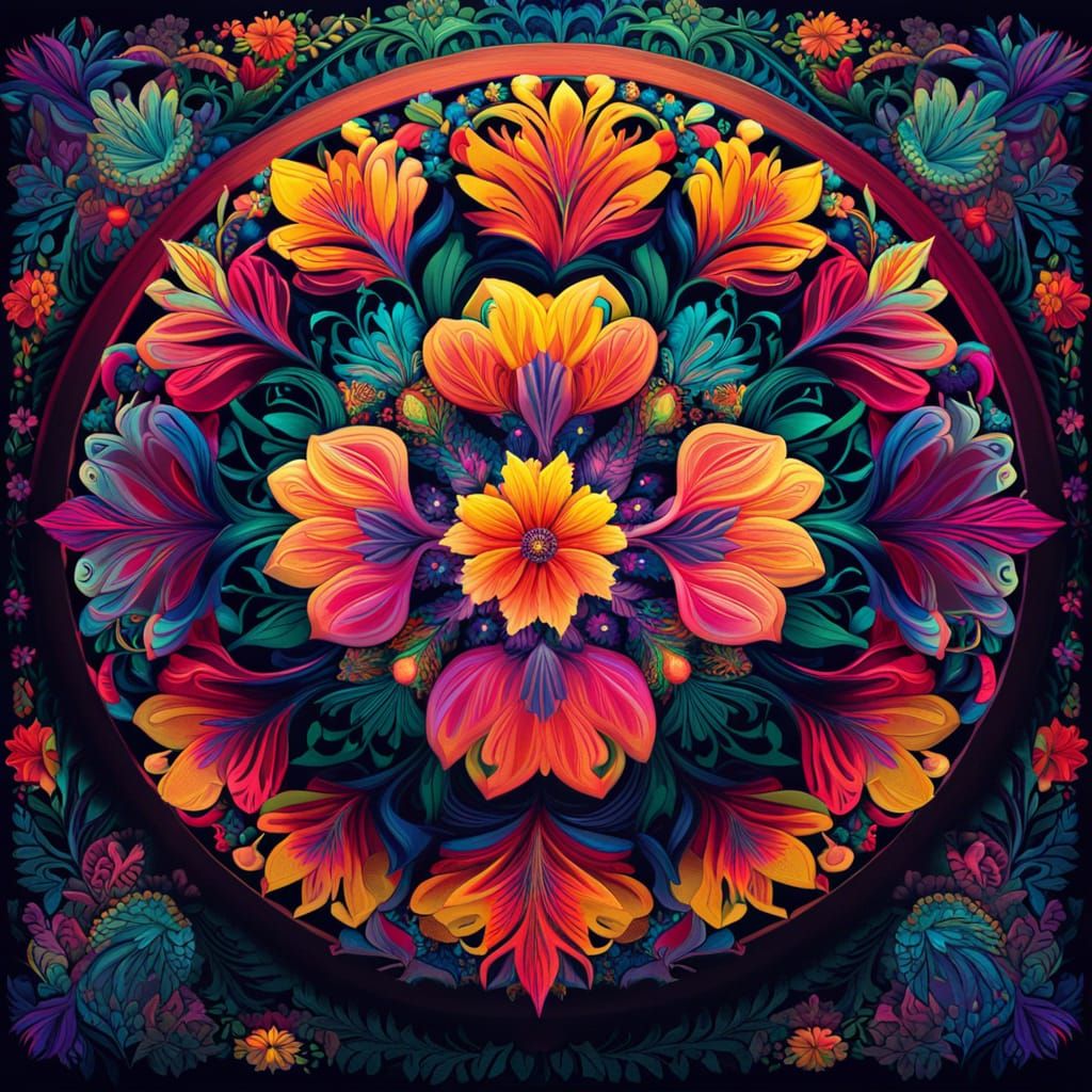 Detailed Floral Mandala in Art Nouveau Style