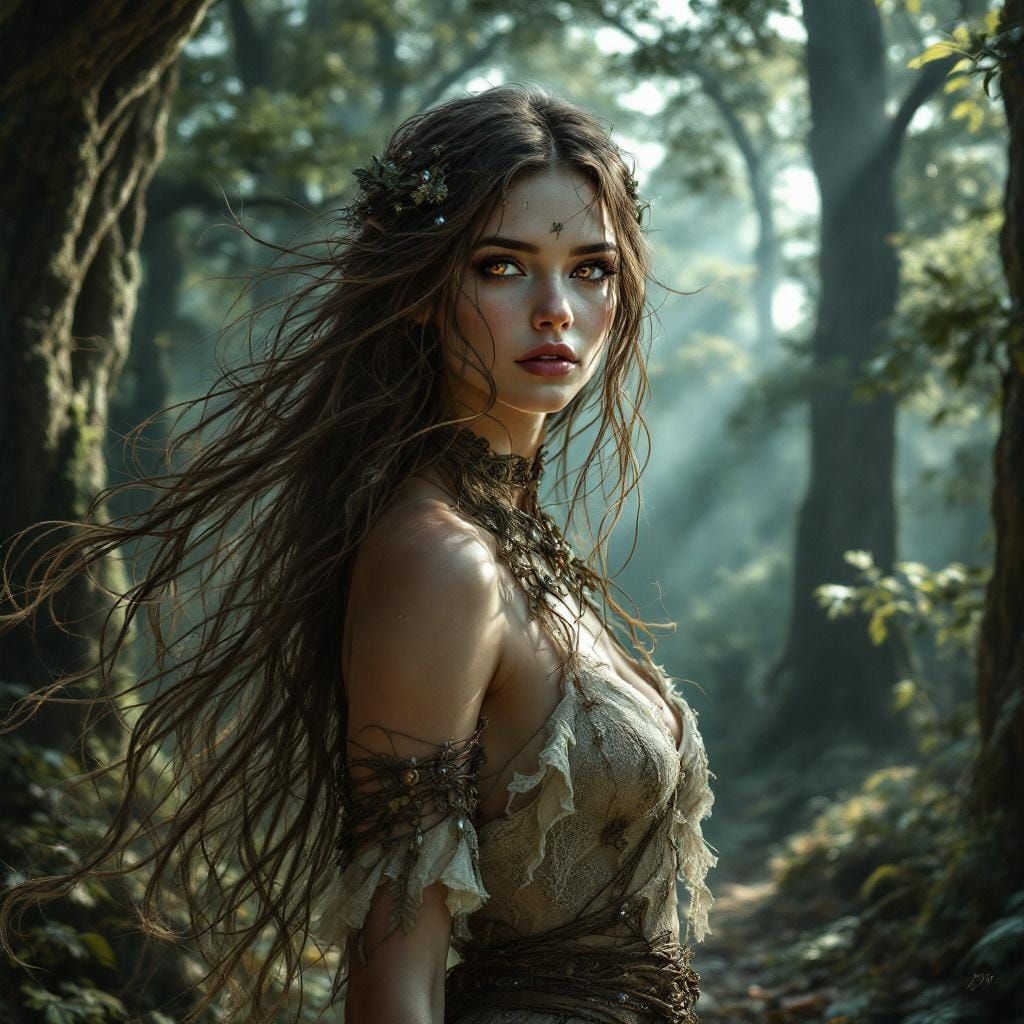 Ethereal Dryad in Oak Forest, Photorealistic Detail