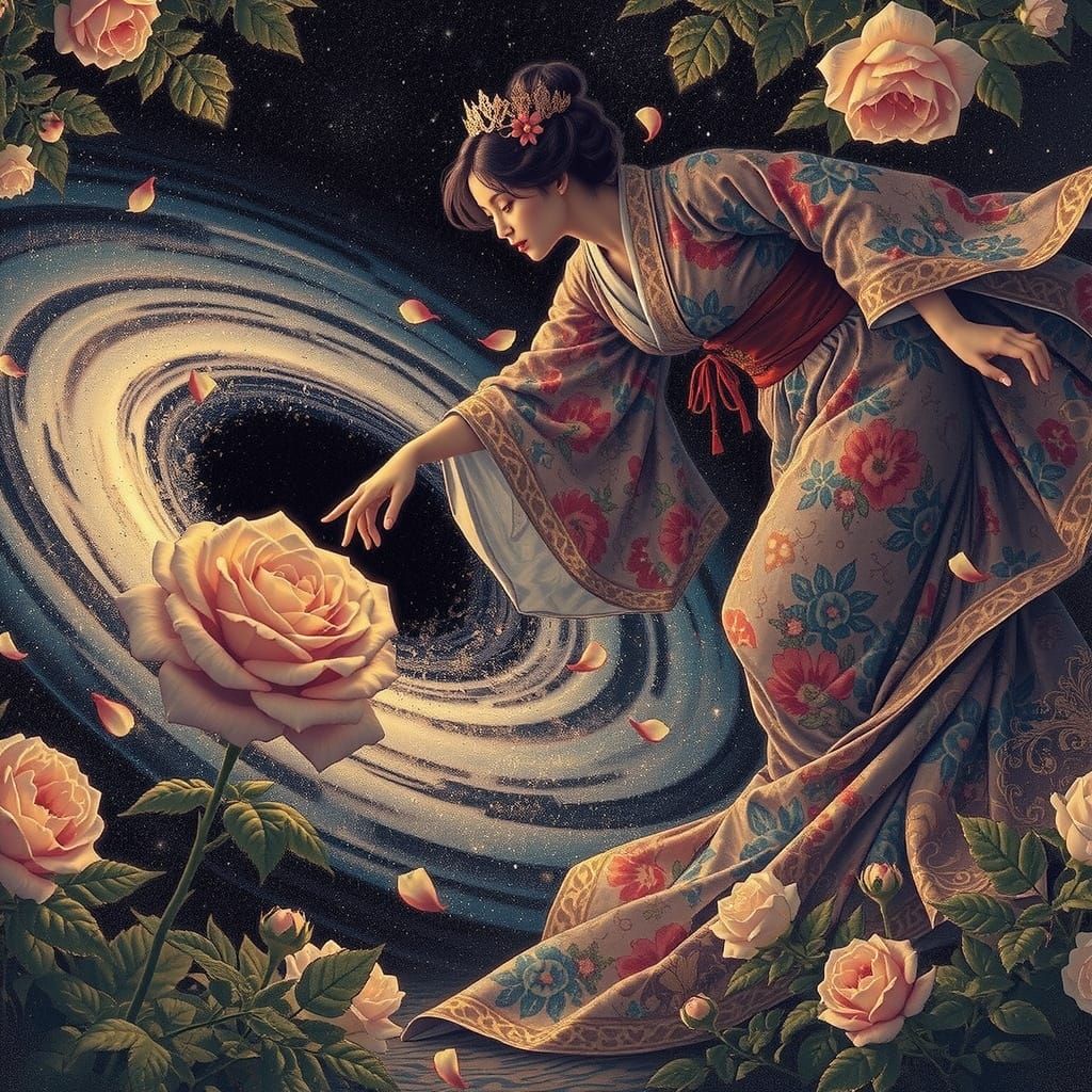 Ethereal Rose Princess in Cosmic Japanese Garden
