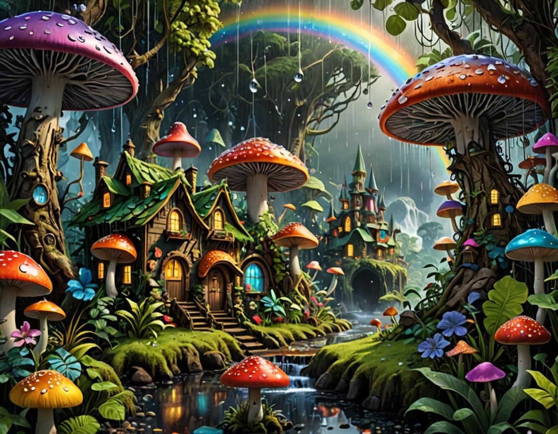 Rainbow Jungle in Surreal 3D Landscape Style