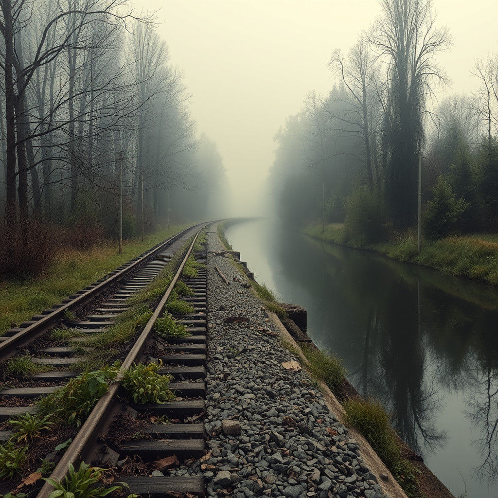 Overgrown Tracks Beside Canal in Romantic Style