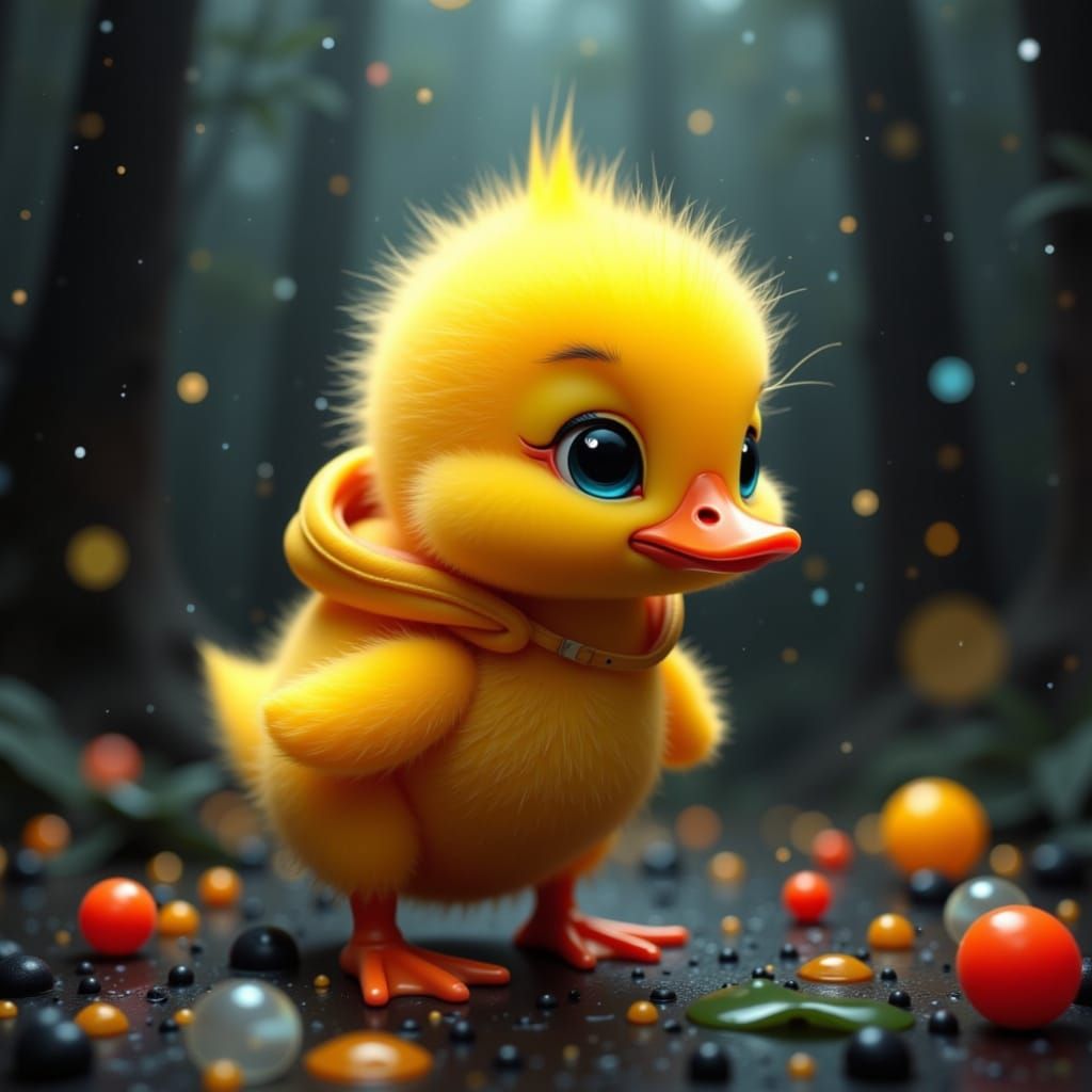 Duckling in Raincoat: Dreamlike Digital Art