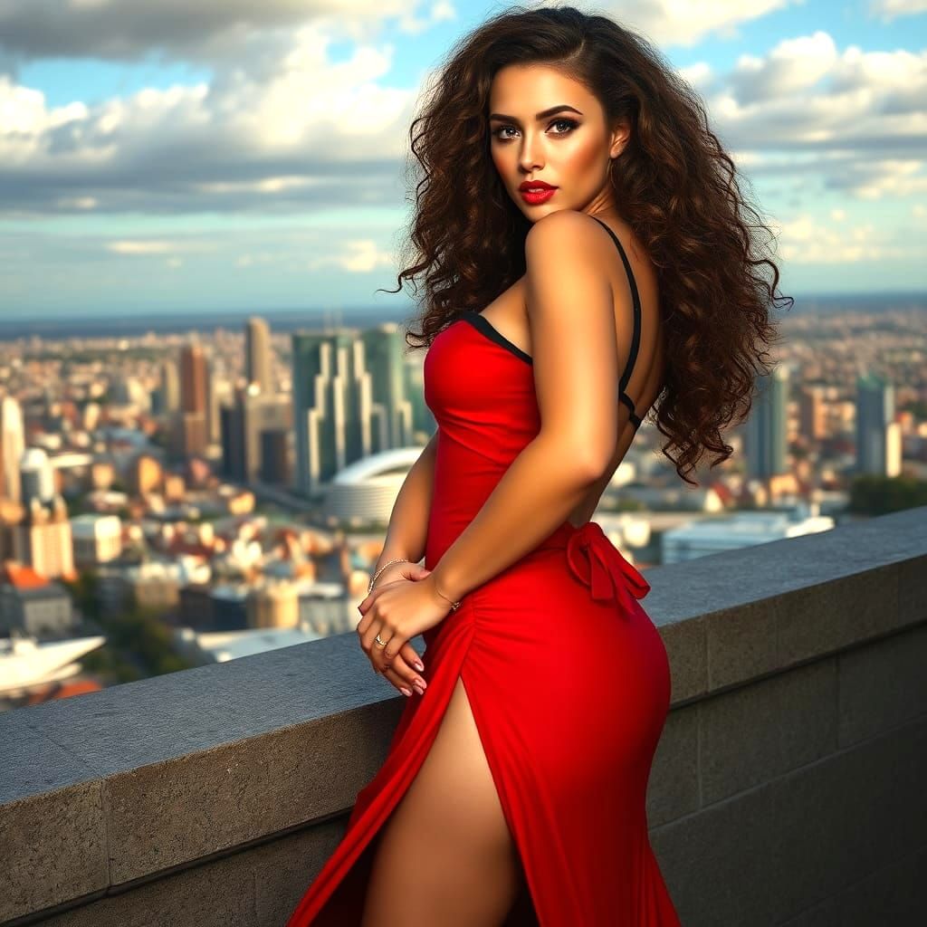 Stunning Woman in Red Dress, Digital Art