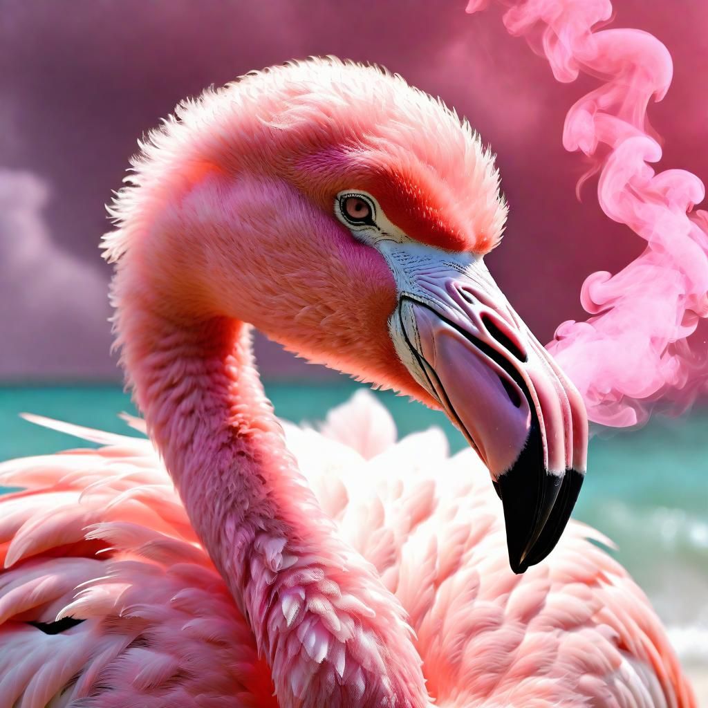 Adorable Pink Flamingo on Paradise Beach in Pastel Hues