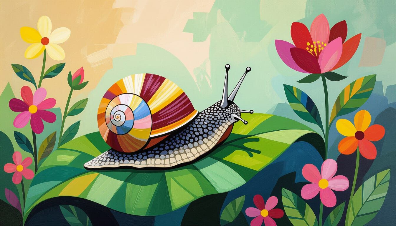 Snail's Gouache Adventure in Vibrant Garden