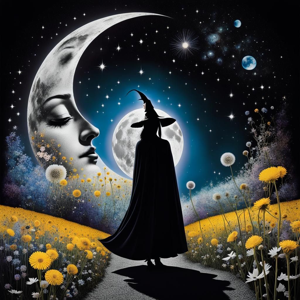 Floral Moon Dreamscape: Surreal Grayscale Photogram