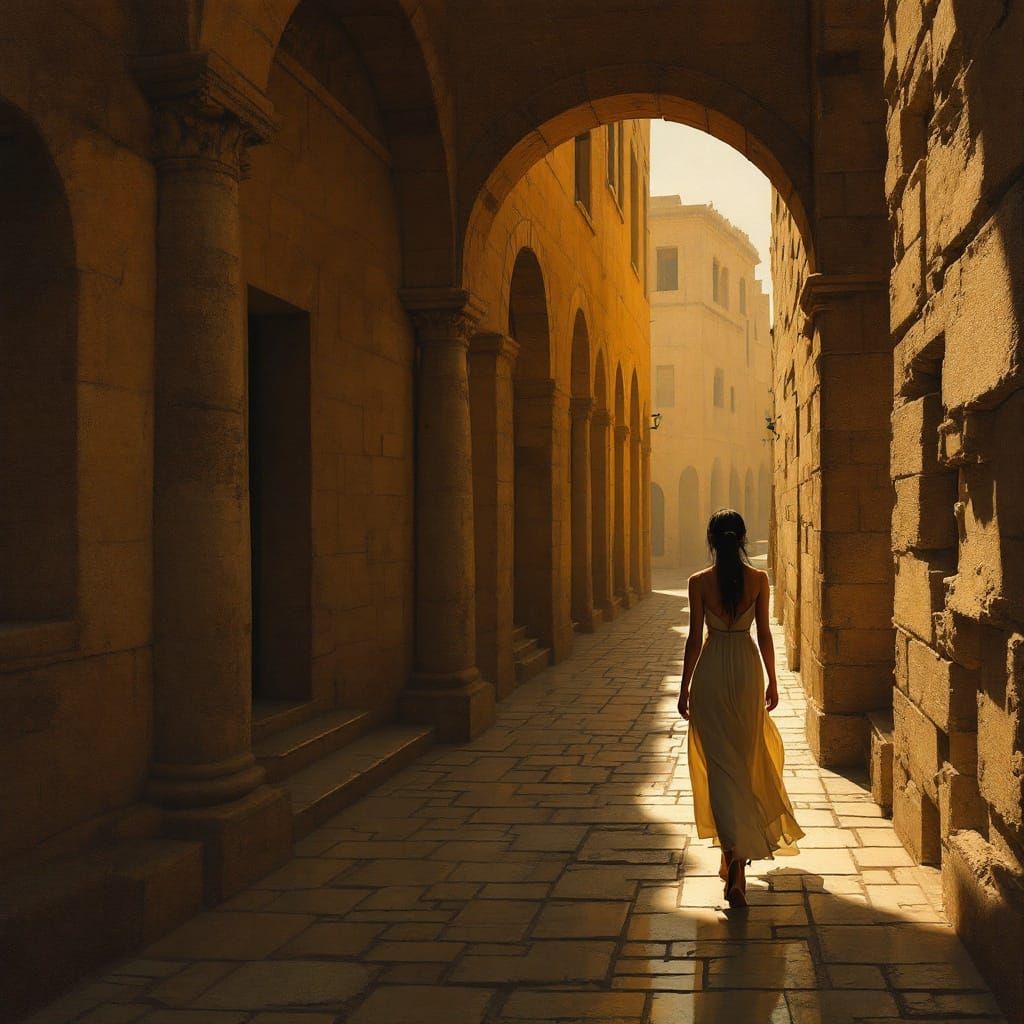 Egyptian Silhouette Walking in Metaphysical Landscape