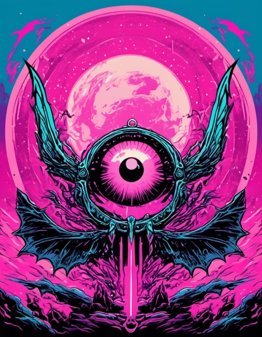 Pastel Goth Pink Eyeball with Bat Wings