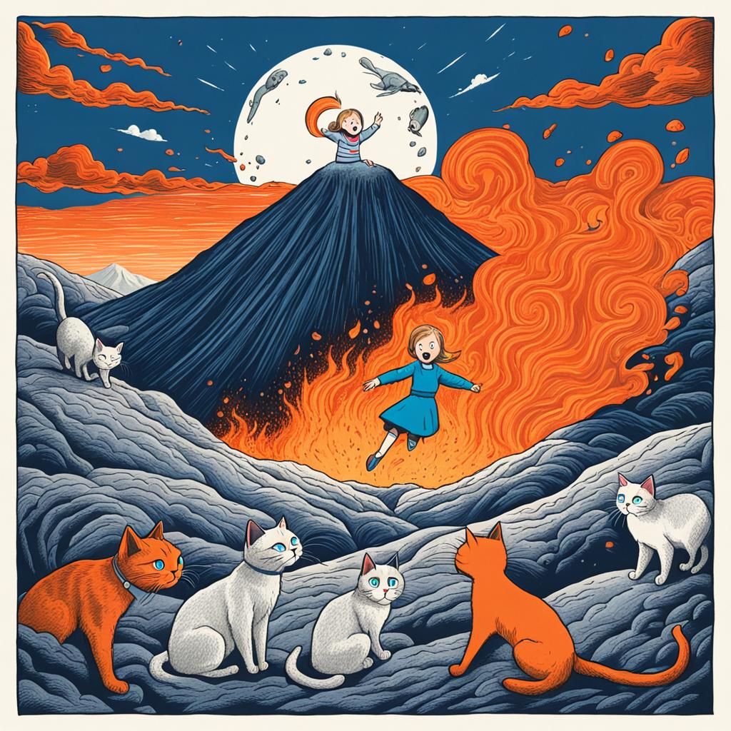 Girl Falls into Volcano as Cats Laugh