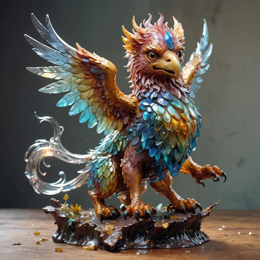 Epic Glass Griffin Sculpture, Digital Illustration