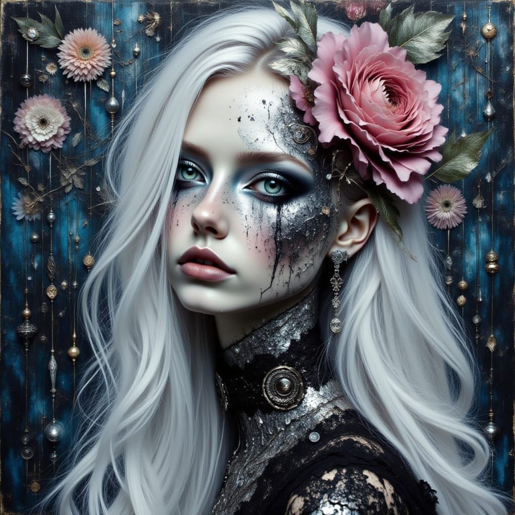 Gothic Floral Android in Renaissance Oil Painting Style