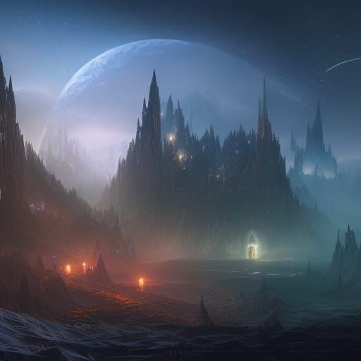 Fantastical Starry Night: Detailed Matte Painting