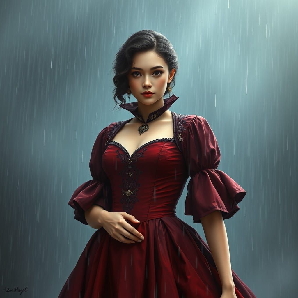 Majestic Regal Woman in Stormy Fantasy Landscape