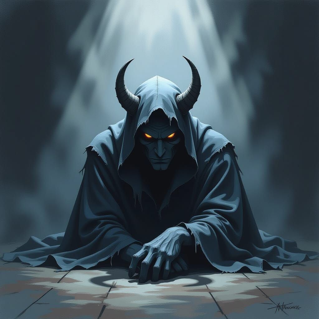 Eerie Demon Hiding Under a Bed as Dark Fantasy Art